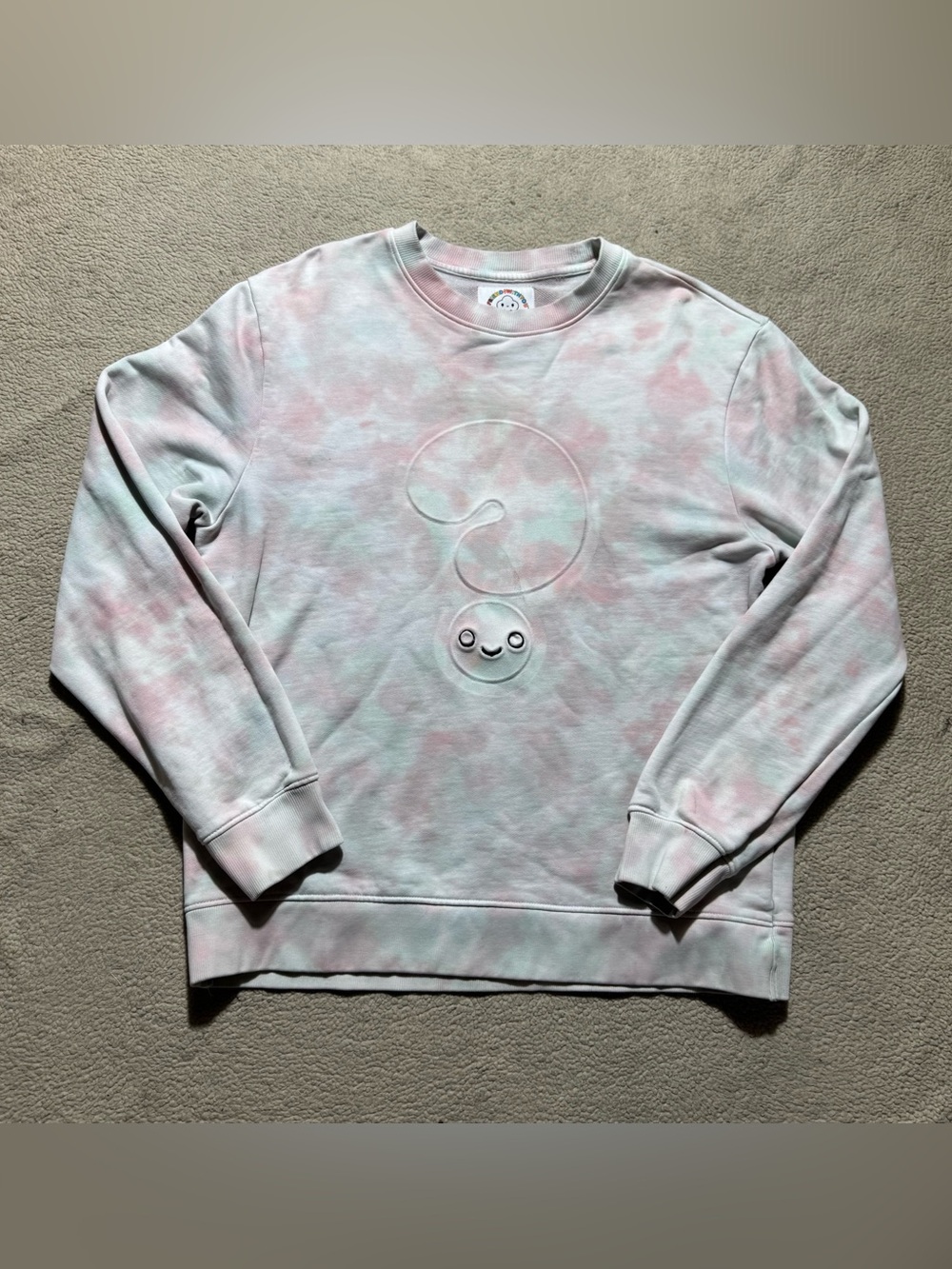 Guess x FriendsWithYou Sweatshirt Womens Medium Tie‎ Dye Raised Embossed Graphic